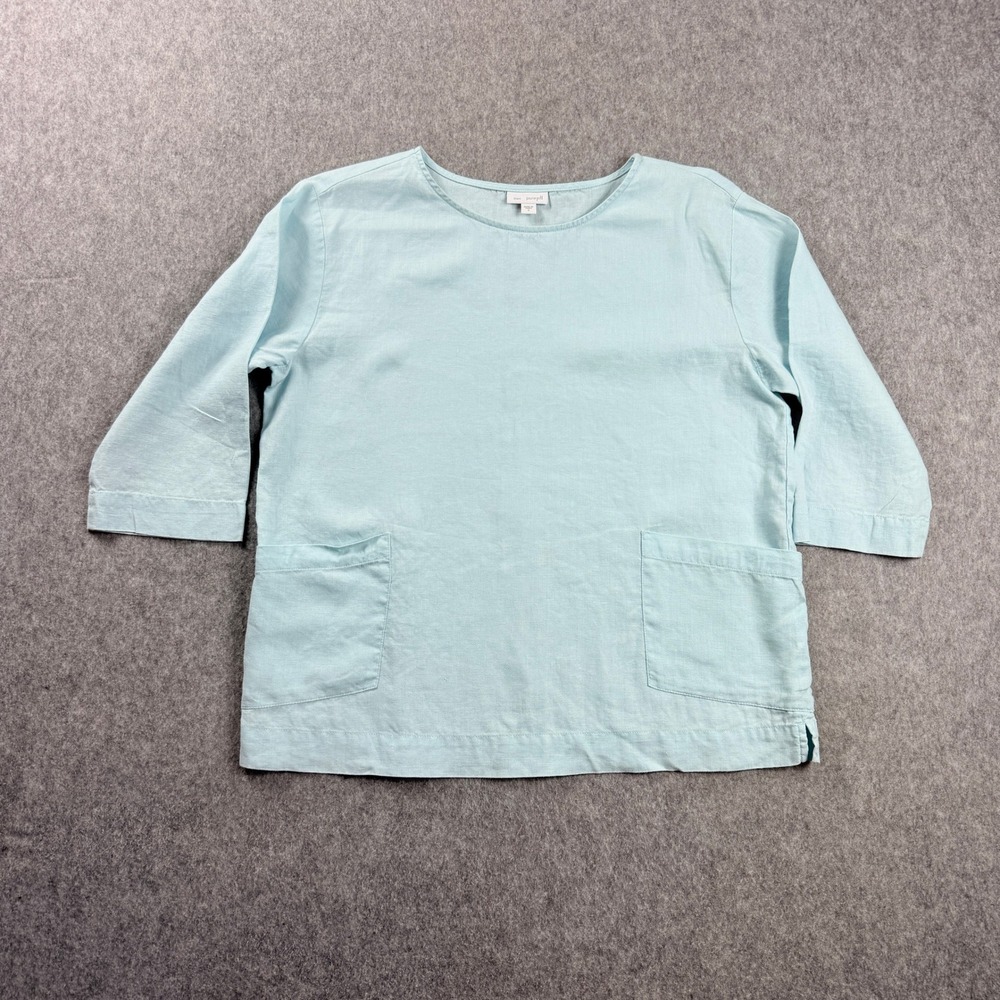 J Jill 100% Linen Shirt Flutter‎ Sleeve Light Aqua Blue Small Career Wear